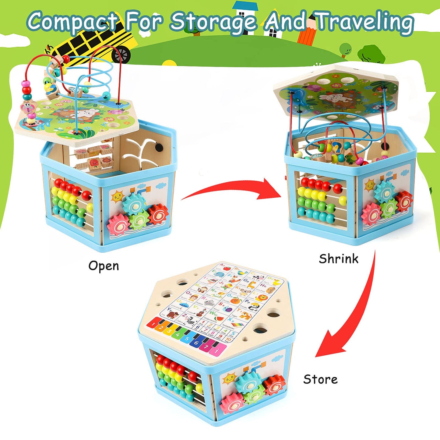 Vomocent Wooden Activity Cube for 1 Year Old Kids, Educational Learning Bead Maze for Toddler Age 1-3, Developmental Montessori Toys for 12-36 Months