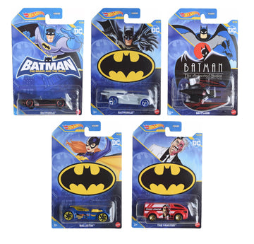 Hot Wheels Batman 2023 Batmobile Complete Set of 5 Diecast Vehicles Mix 2 from HDG89-956F Release, Gray, Black, Navy, Red
