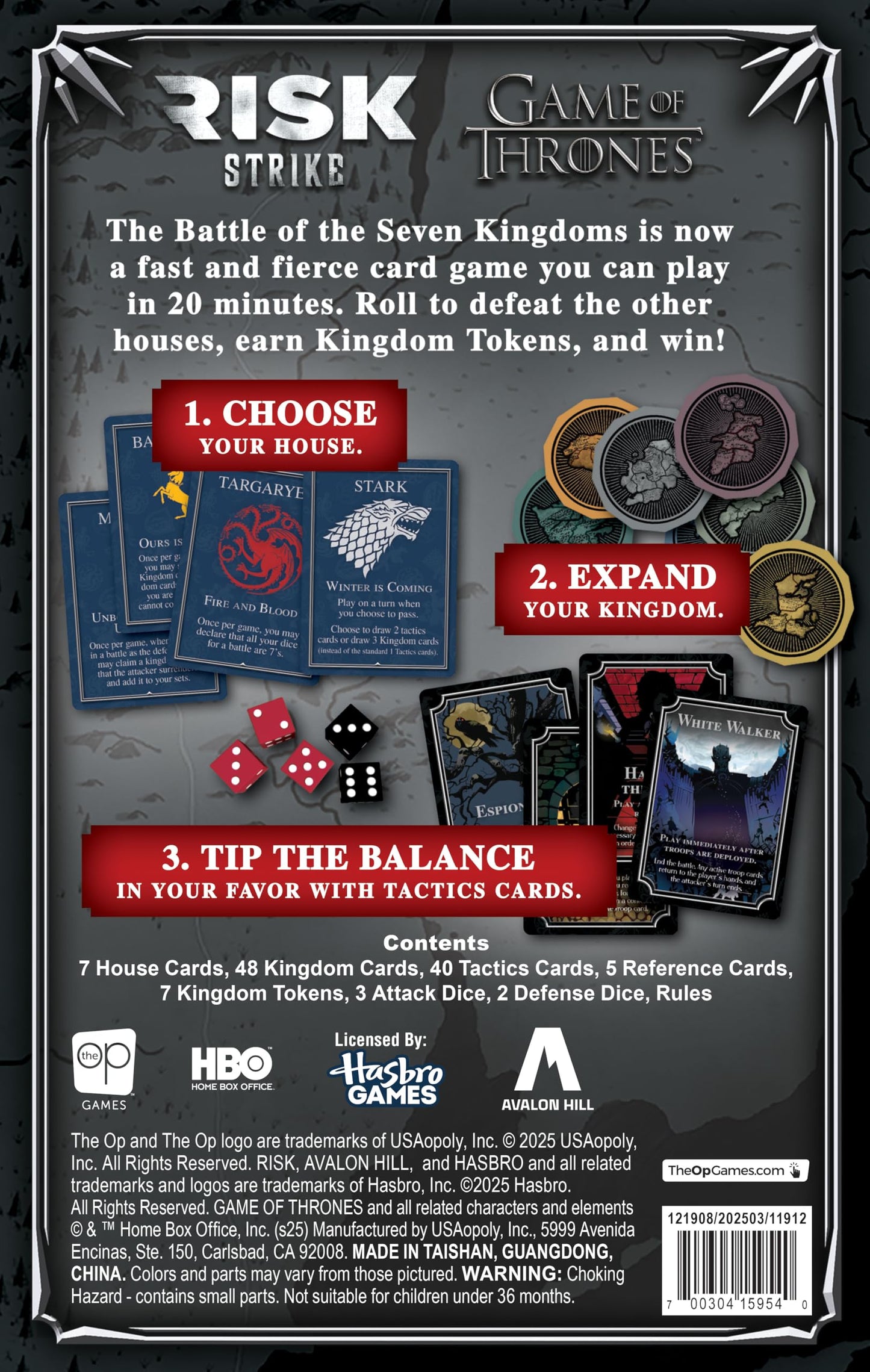 Risk Strike: Game of Thrones Edition, Fast Strategy Card and Dice Game for Adults and Teens, Play as House Stark, Lannister, Targaryen & More, Quick