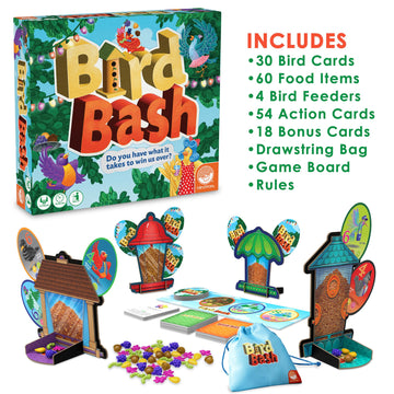 MindWare Bird Bash Family Board Game for 2-4 Players - Easy to Learn and Play in 40 Minutes - Earn Points with Action Cards - Fun Kid Board Games