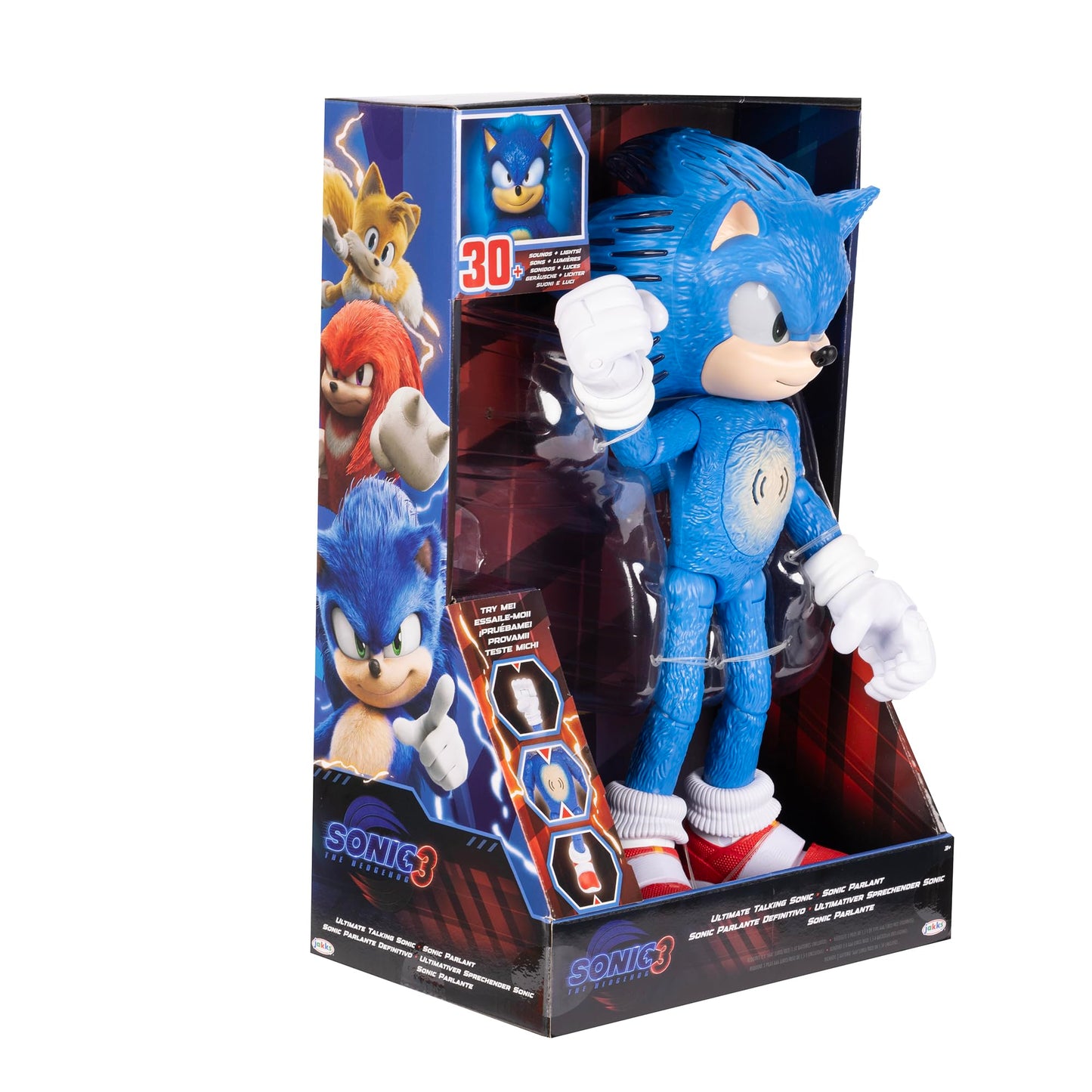 Sonic the Hedgehog 3 Ultimate Talking Sonic 12-Inch Figure, Features 30+ Iconic and Humorous Phrases and Sounds from the Movies, Light-Up Eyes