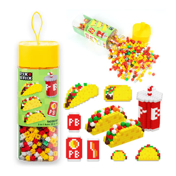 Pix Brix Pixel Art Kit Puzzle Bricks - Food Series, Taco & Drinks - Patented Building Brick Set to Recreate Your Favorite Food, Includes 808 Pieces