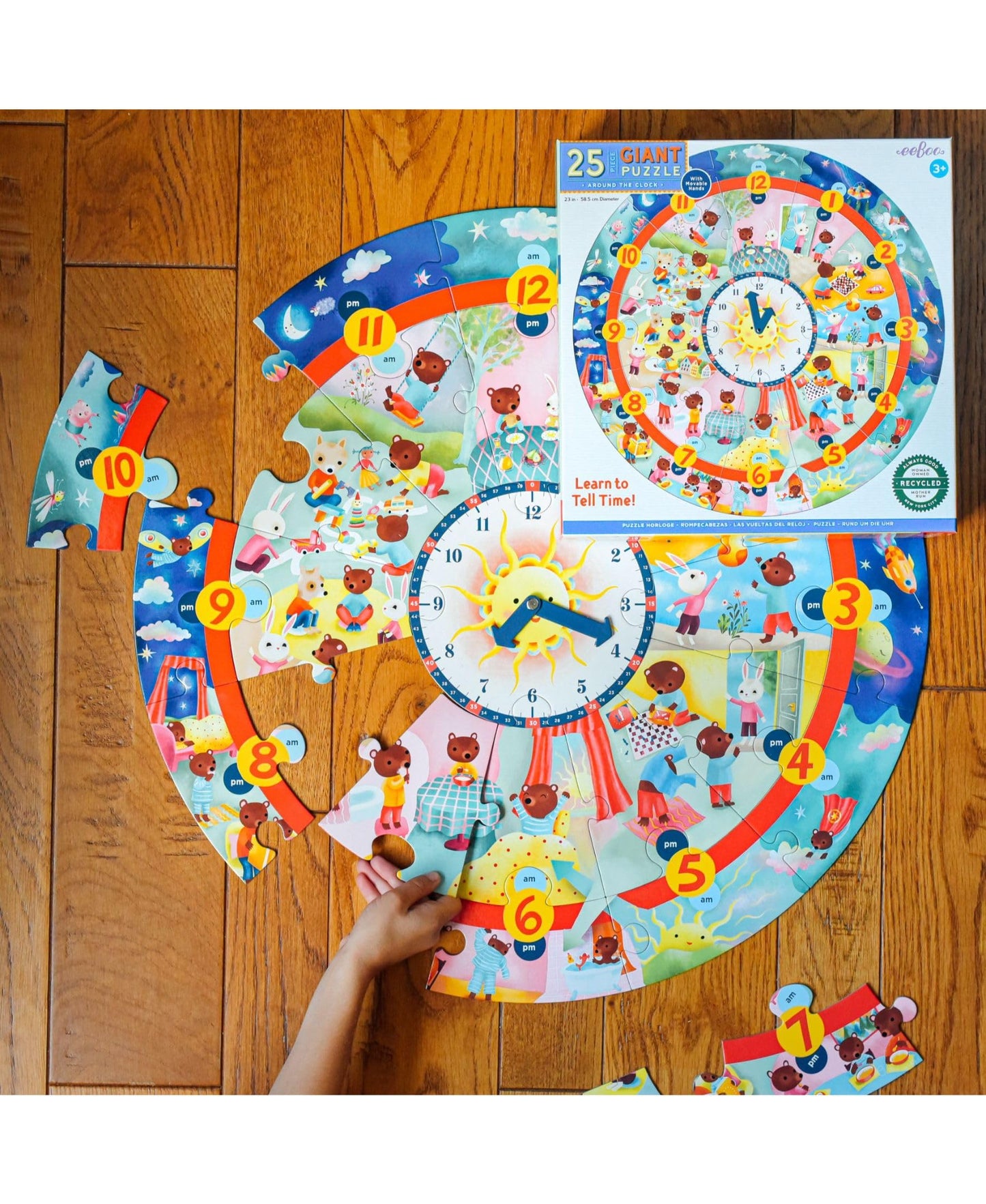 eeBoo: Around The Clock Jigsaw Puzzle, Engaging Way to Teach Time Telling, Provides an Innovative, Educational Experience, Perfect for Ages 3 and up