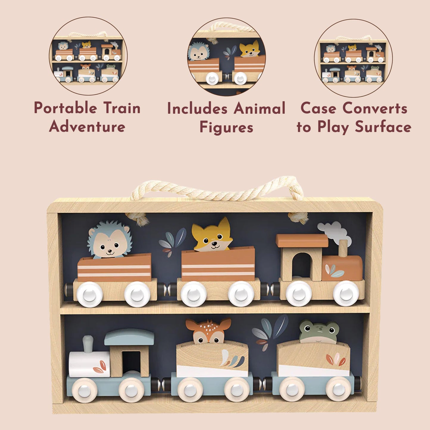 SPEEDY MONKEY Wooden Train Toy Set for Kids Animal Train Playset 24m+