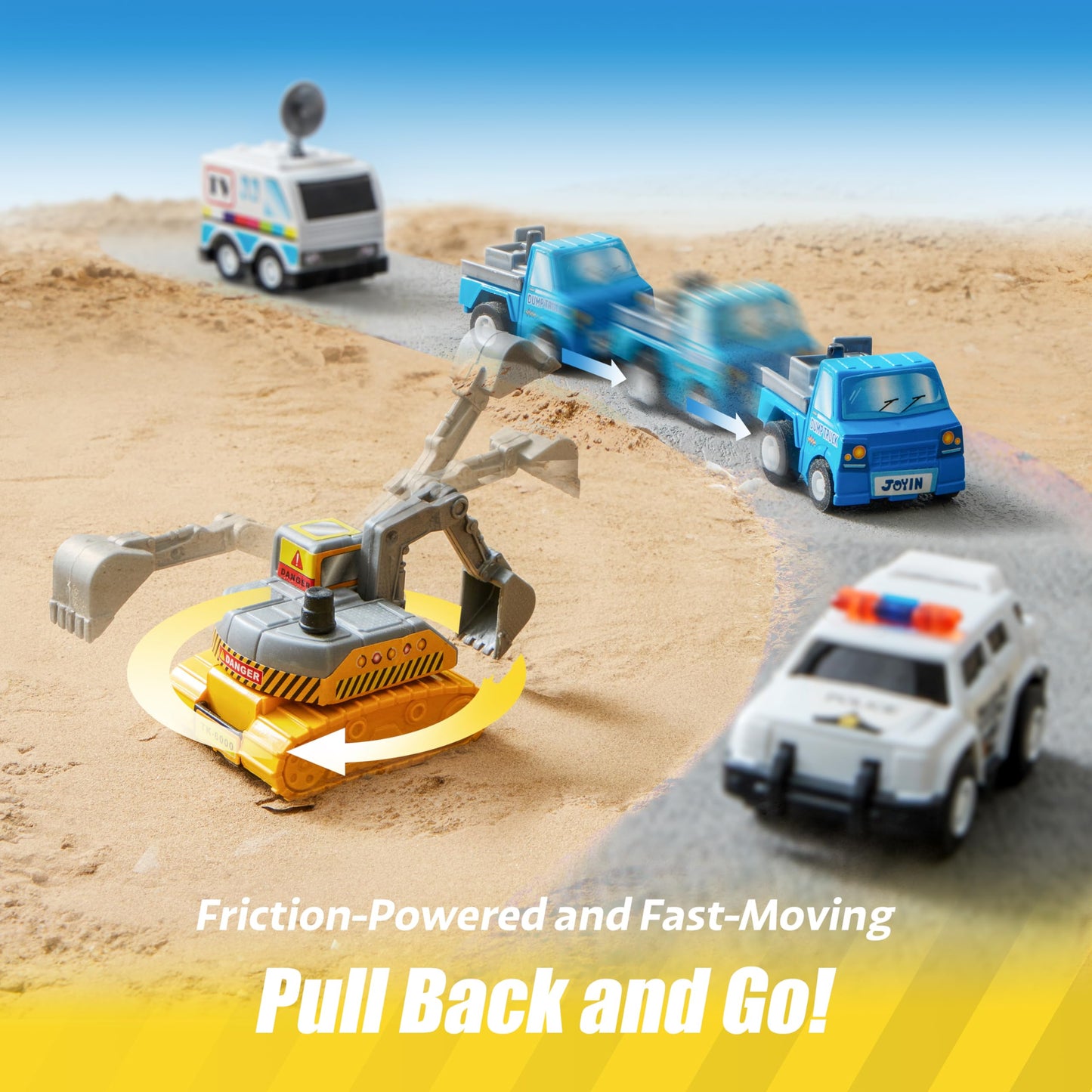 JOYIN 18 Pcs Pull Back City Cars and Trucks Toy Vehicles Set, Friction Powered Mini Cars Toys for Toddlers, Party Favors for Kids 3-5, Birthday Gifts