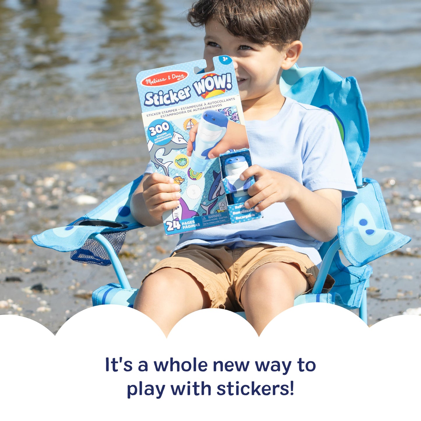 Melissa & Doug Sticker Wow!™ 24-Page Activity Pad and Sticker Stamper, 300 Stickers, Arts and Crafts Fidget Toy Collectible Character - Shark - for