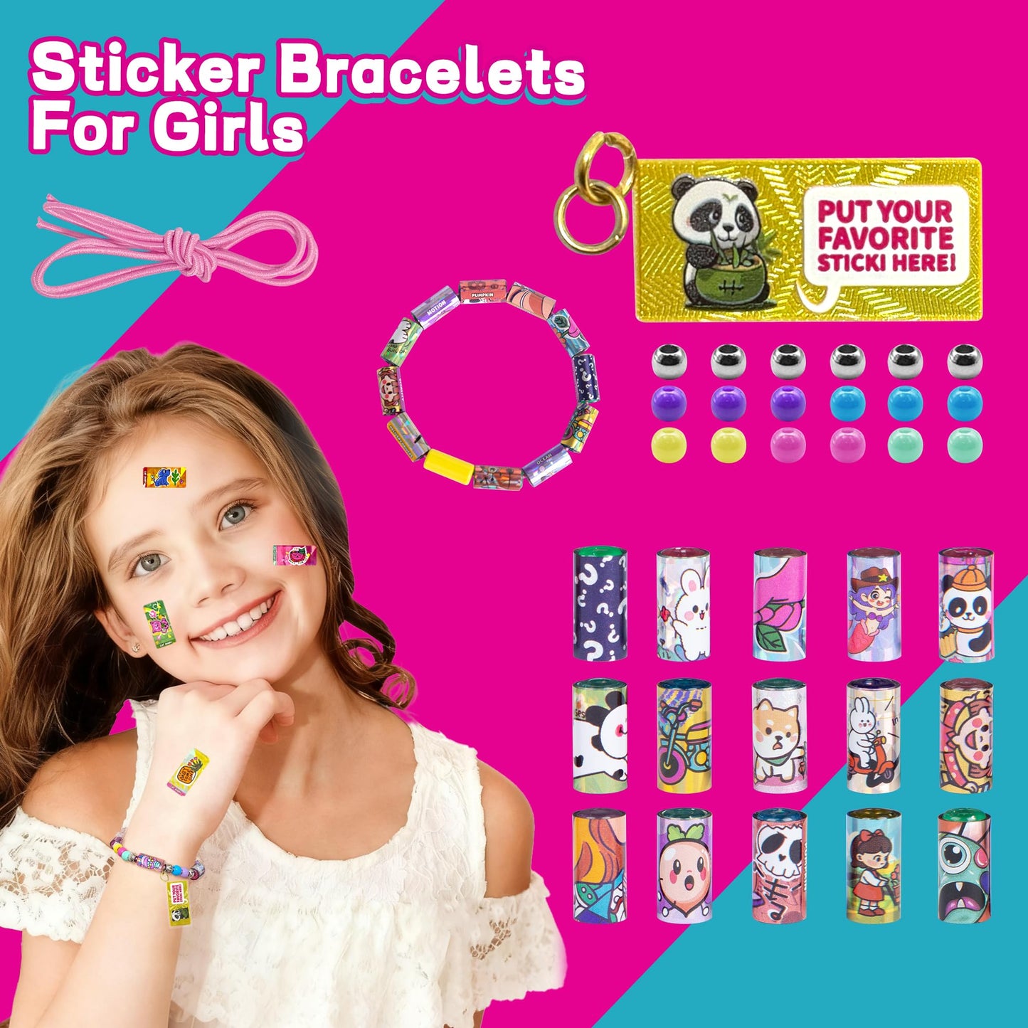 Creative Sticker Bracelet DIY Kit with 400 Mini Sticky Rolls - Wearable & Shareable STICKI Rolls 100-Page Sticker Book, Reusable Arts & Crafts