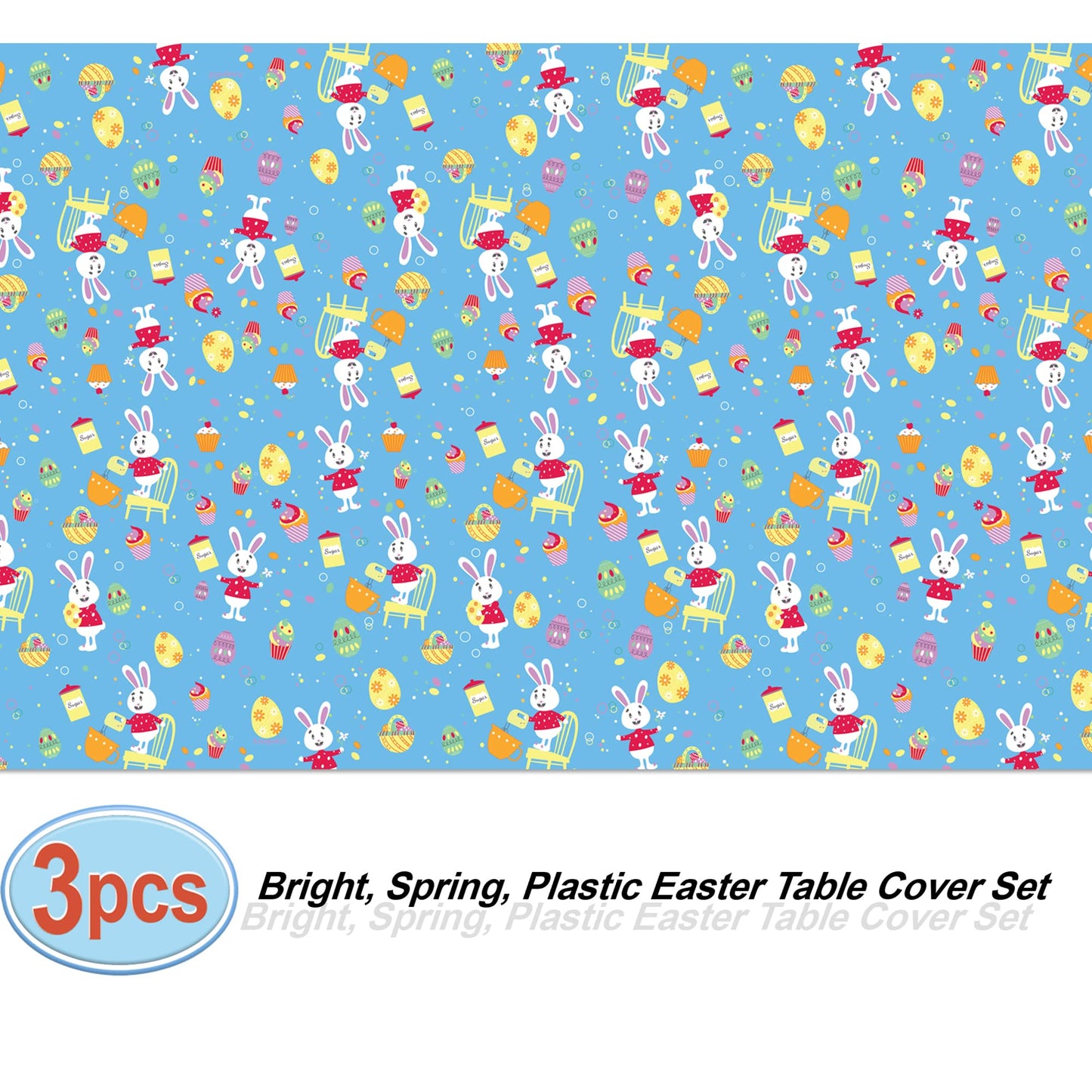 AnapoliZ Easter Plastic Tablecloth | 3 Pcs Pack (54” Inch Wide x 102” Inch Long) | Rectangular Easter Table Cover with Bunnies | Easter Party