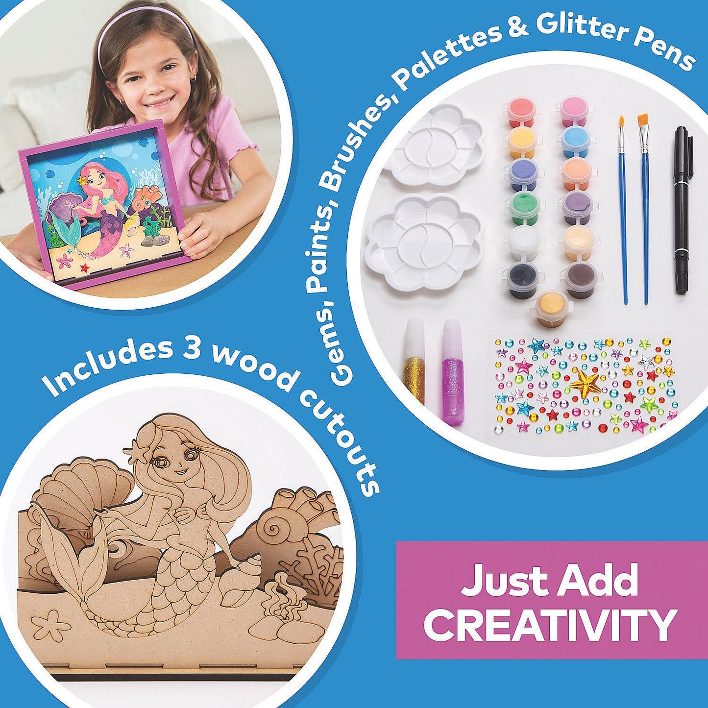 Fun Express 3D DIY Mermaid Wood Puzzle Painting Kit, All in One Kids Craft Kit, Holiday, Birthday and Everyday Gifts, Great Creative Activity for Home