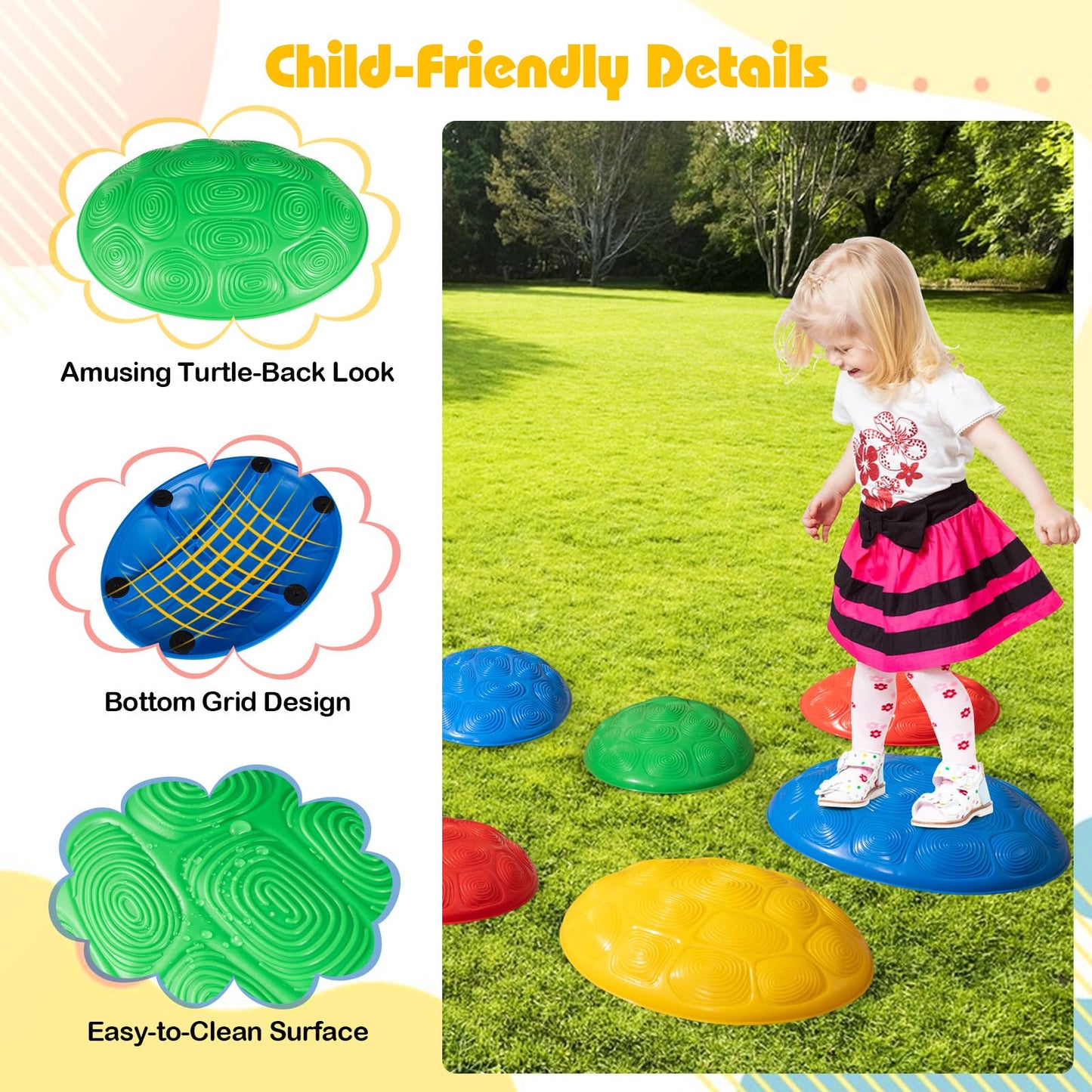 HONEY JOY Stepping Stones for Kids, Non-Slip Turtle Jumping Balance Stone, Obstacle Courses Coordination Game, Motor Skills, Indoor Outdoor Stackable