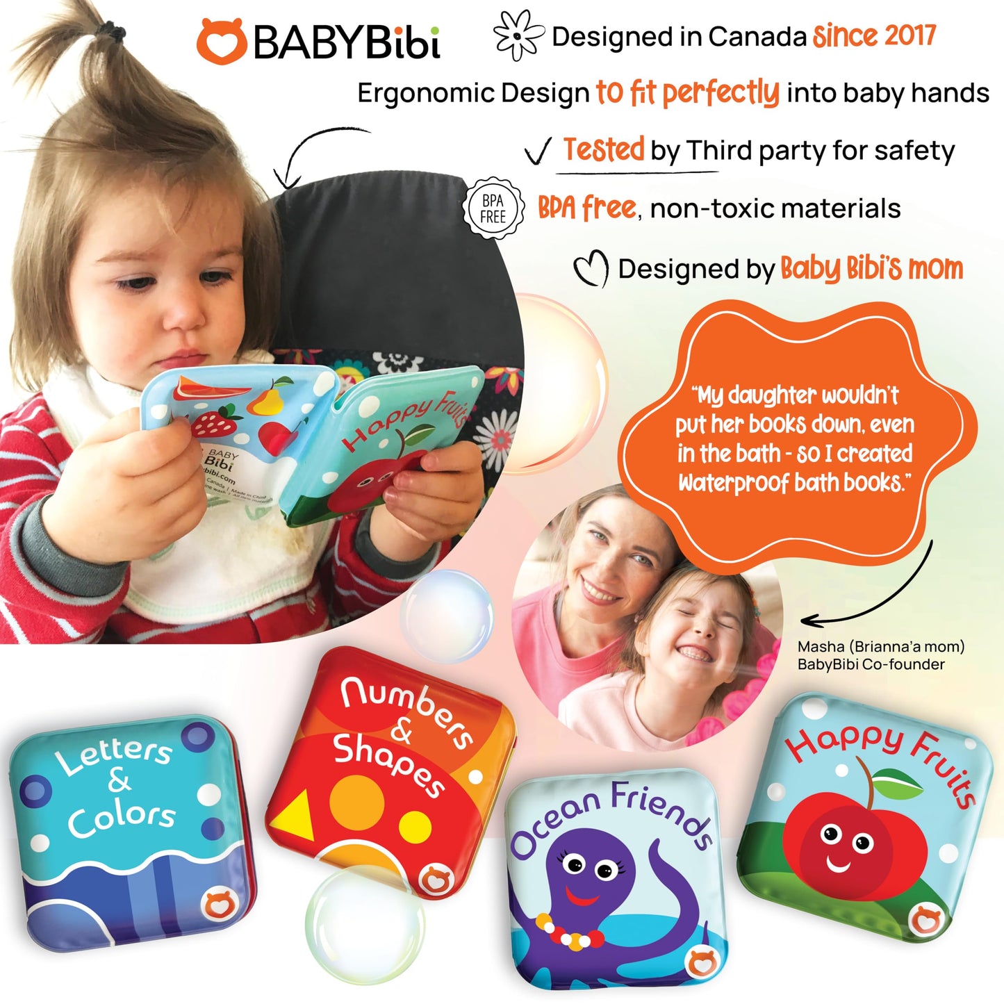 Floating Baby Bath Books Set of 4 - Bath Books for Babies, Infants - Waterproof, Mold-Free Bath Toys for Learning & Early Education (Fruit, Ocean