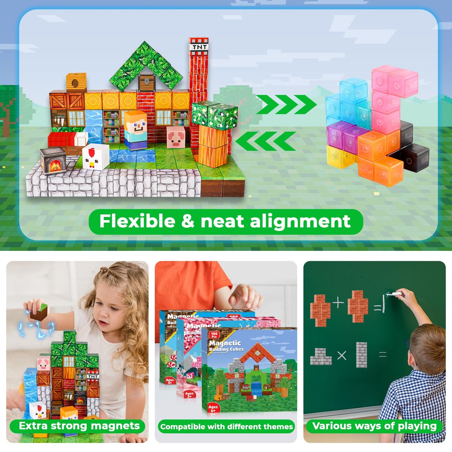 Goody King Magnetic Blocks |100PCS Magnetic Building Cube Game, Constructions Toys for Boys & Girls Age 3-4, 5 6 7 8 9 10, STEM Montessori Stacking