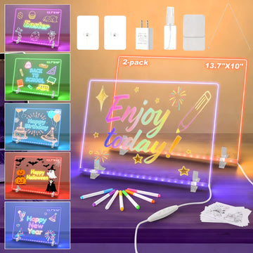 LED Note Board 2-Pack- 13.7x10 inch Acryic Dry Erase Board with 7 Colrs and 4 Modes - for Kids Draing and Kindergarten Graduation Gifts for Toddlers