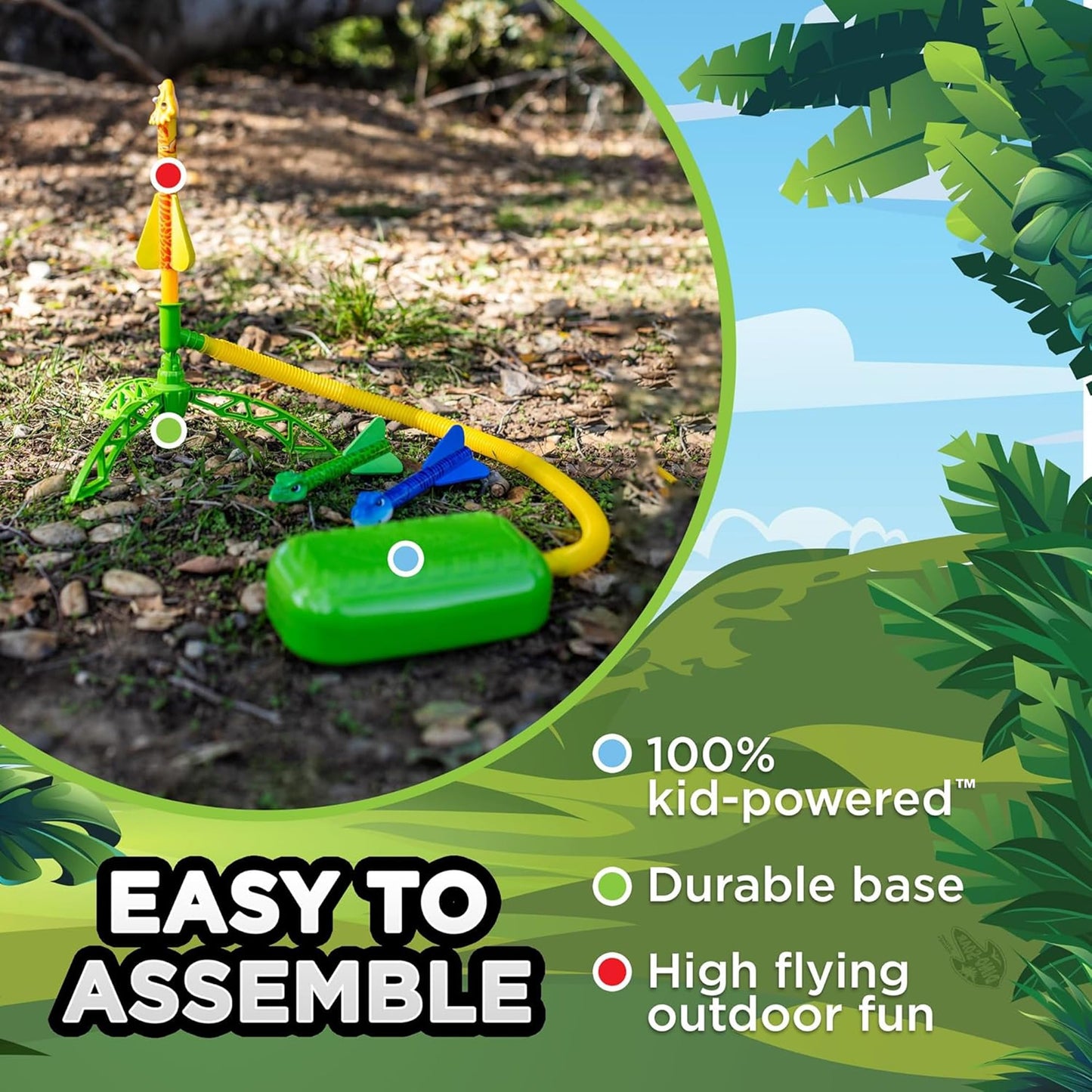 Stomp Rocket Dino-Soar Rocket Refills, 6 Rockets - Replacement Dinosaur-Themed Soft Foam Rockets for Launcher - Fun Backyard & Outdoor Kids Toys Gifts