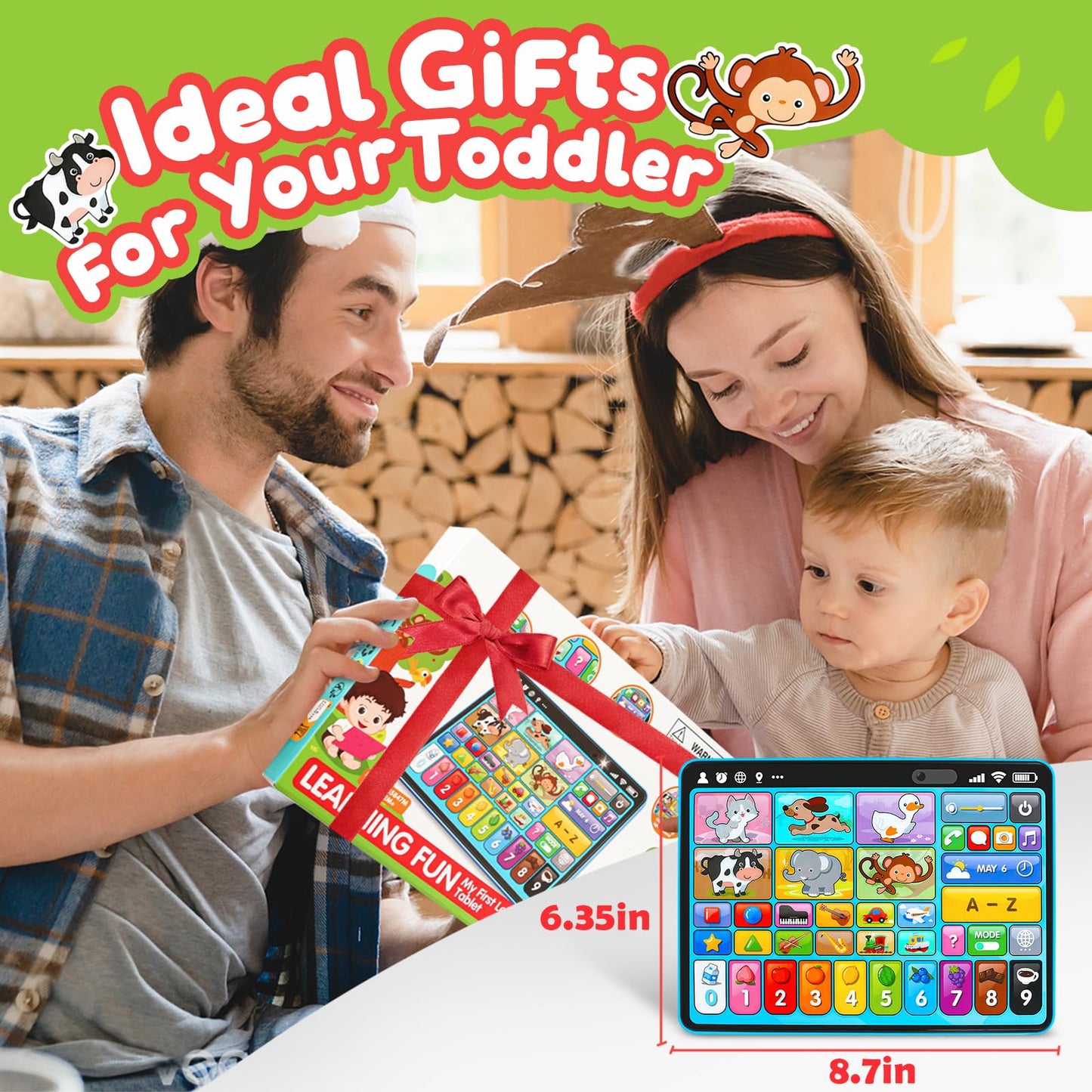 Peacurh Trilingual Learning Toy Tablet with Music & Sound, Montessori Speech Musical Therapy Toys, Gifts for Boy, Girl, Baby, Toddler, for Age 1, 2, 3