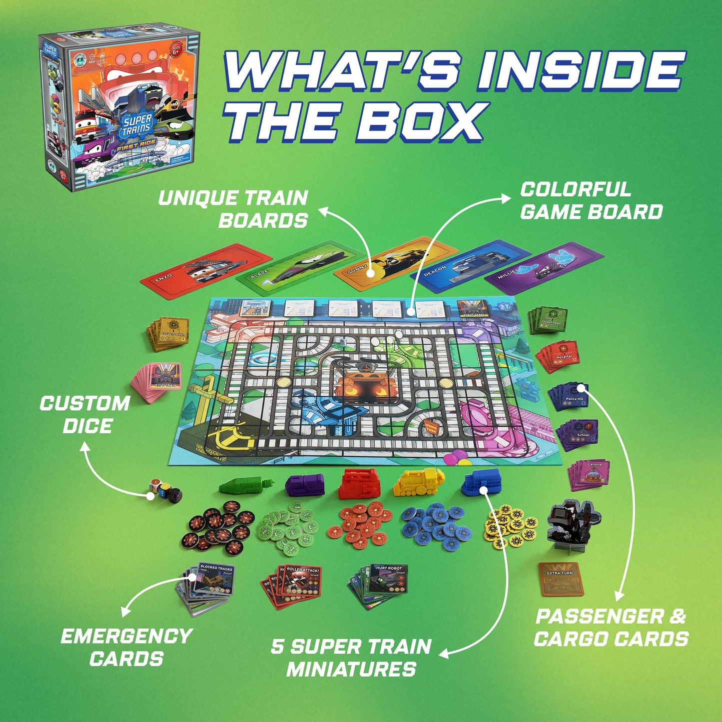 Super Trains: First Ride - Kids Train Board Game (Ages 7-10) | Easy to Learn Family Game | Competitive with Kindness
