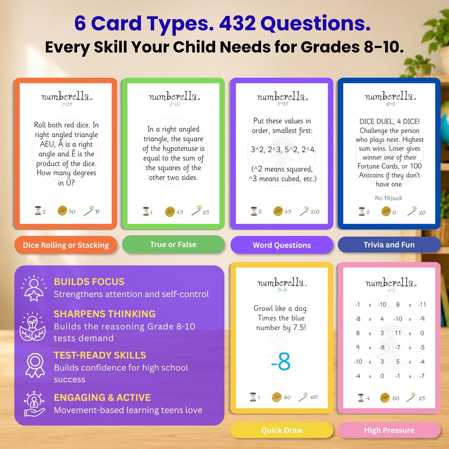 Numberella Deluxe Math Board Game - Level 3 | Ages 13-15, Grades 8-10 | Algebra, Geometry & Statistics | Middle School Math Game | Award-Winning STEM
