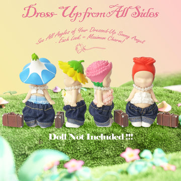5PCS Doll Clothes for Sonny Angel, Fits 3 Inch Minifigures Outfit Includes Pants, Top, Shoes, Necklace & Suitcase, Cute Display and Decoration