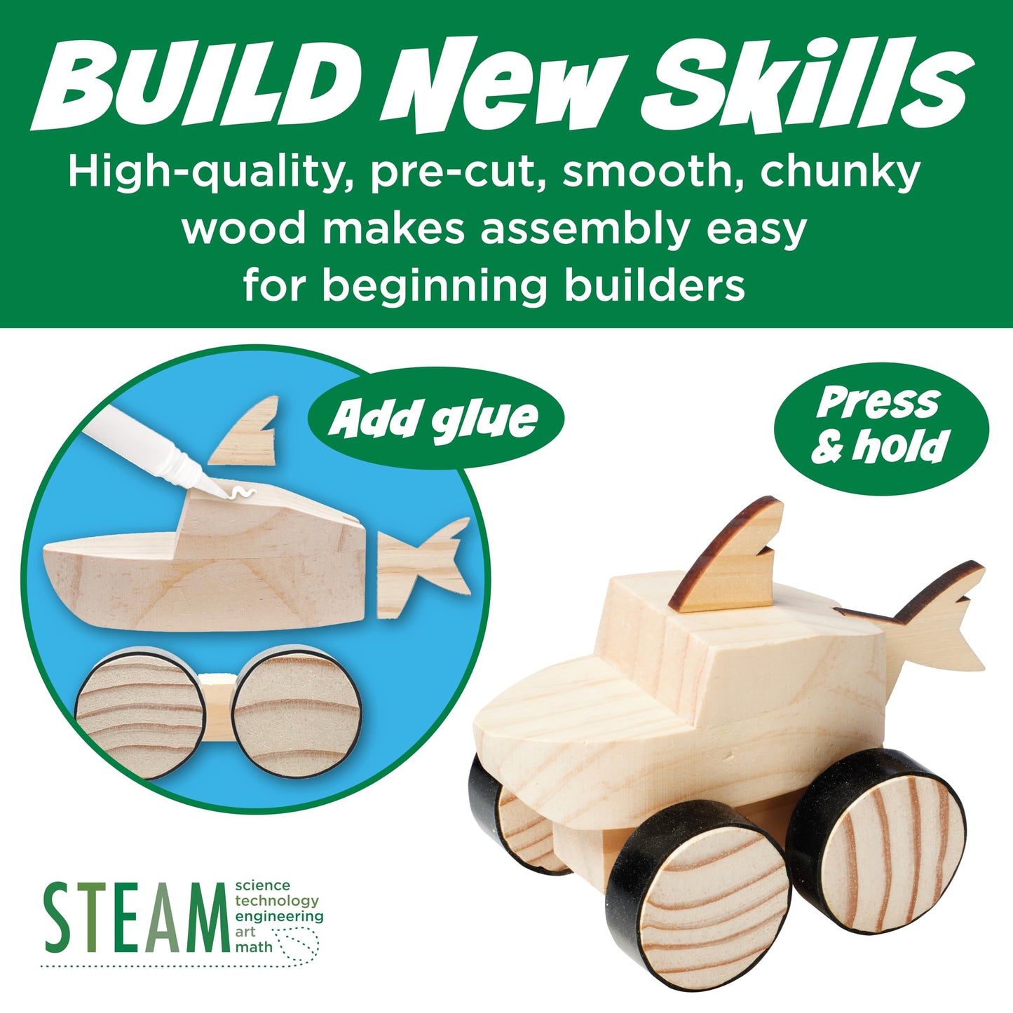 Creativity for Kids Buildeez! Easy Wooden Model Set: Monster Shark Truck, Chomper - Arts and Crafts for Kids, STEM Kids Building Kit, Monster Truck
