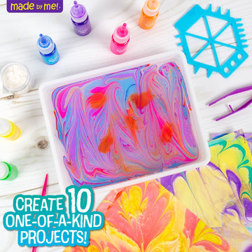 Made By Me Marbling Studio, 25-Piece Marbling Kit for Kids - Make 10 Pour Paint Art Projects - Dip & Paint Marbling Arts & Crafts for Ages 6-9 - Fun