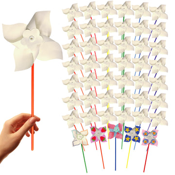 4E's Novelty 24 Pack DIY Pinwheels Craft for Kids, Bulk Summer Pinwheel Craft Kit, Color Your Own Paper Windmill Patriotic Pinwheels for Kids Bulk 4th