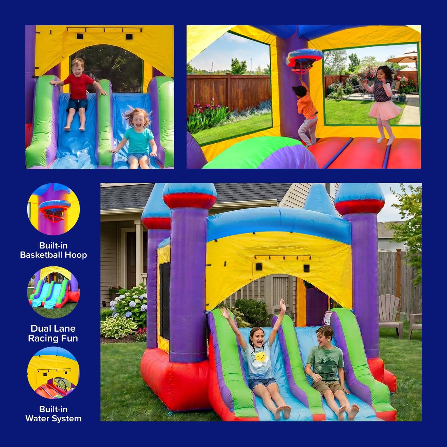 HeroKiddo 14x18 Jelly Bean Commercial Inflatable Bouncer Dual Lane Slide