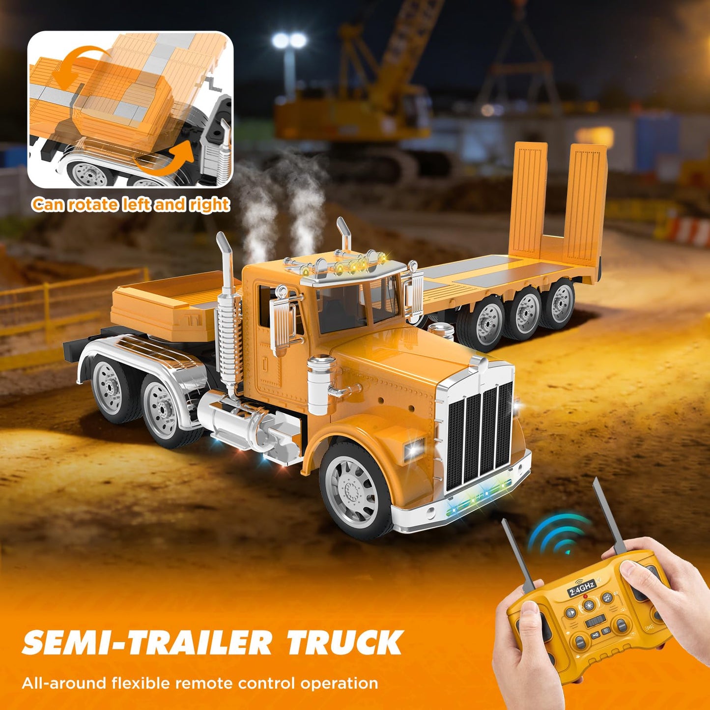 KIDMARKT 39.6" Giant RC Semi-Trailer Truck for Kids | 16-Channel Remote Control Transport Truck with Lights & Sounds, Rechargeable Construction