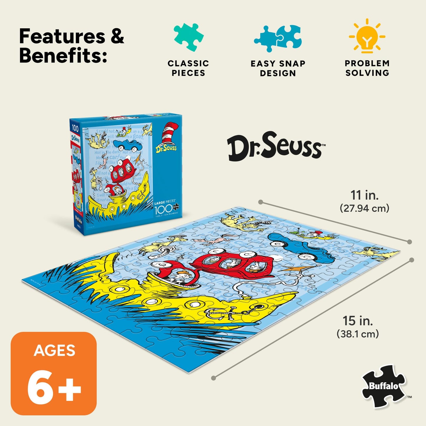 Buffalo Games - 100 Piece Dr. Seuss Jigsaw Puzzle for Kids Ages 6+
