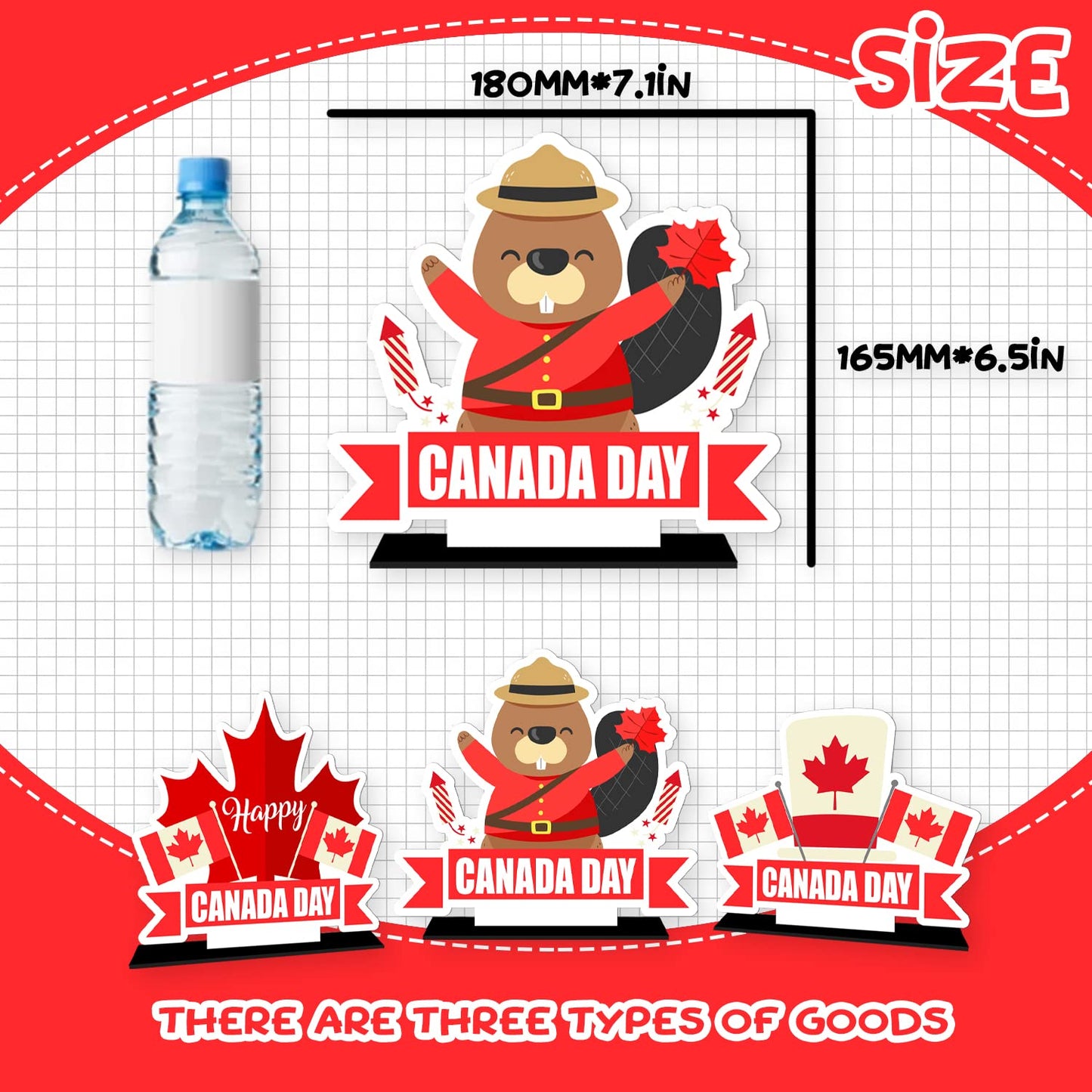 3 Pcs Happy Canada Day Patriotic Table Decoration 1th of July Arylic Table Centerpiece, Cheer to Canadian Party Table Toppers Sign Centerpiece
