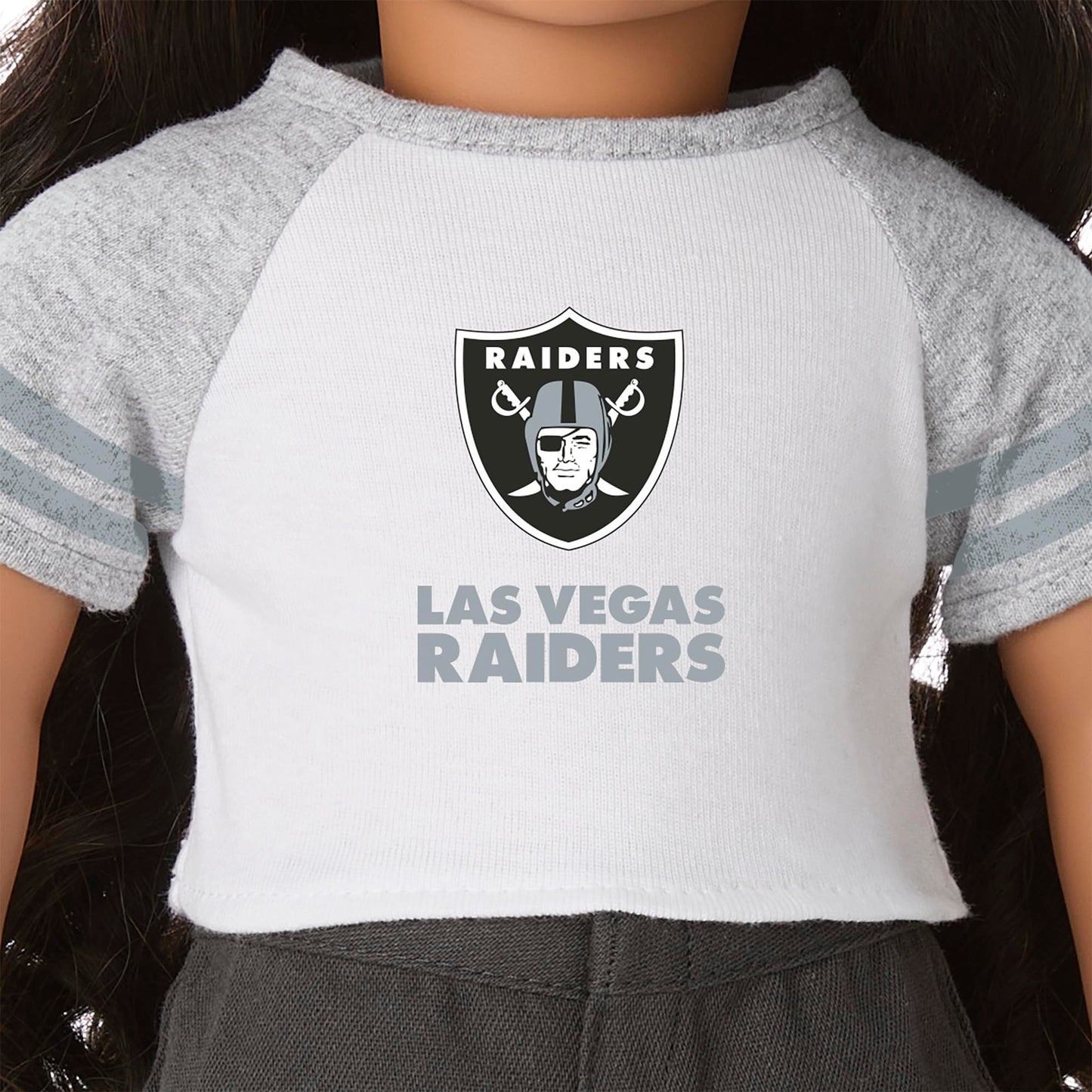 American Girl Las Vegas Raiders 18 inch Fan Tee with Crew Neck Striped Short Sleeve, Black and Silver, 1 pcs, Ages 6+