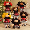 Personalized Planet My First Rag Doll with Custom Name Embroidered | African American Little Girl in Black and Red Plaid Skirt with Striped Stockings