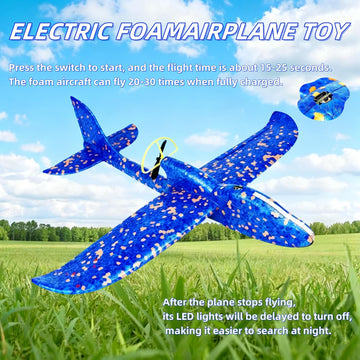 HSRBO 2 Pack Electric Foam Airplane Toy,Throwing Whirly Gliders Plaything Aeroplane with USB Charging and LED Glowing Outdoor Airplane Toys