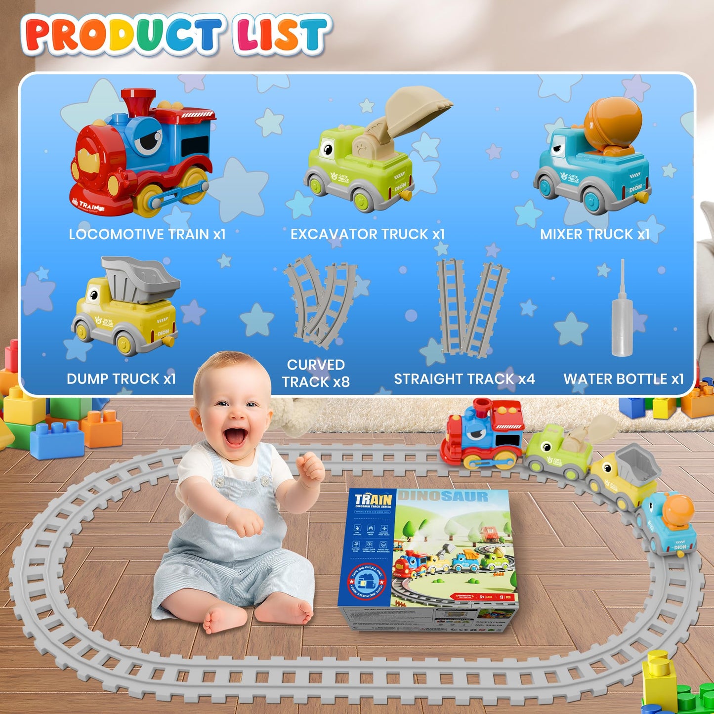 Train Set for Toddlers with Steam, Music & Lights, Electric Choo Choo Train Toy with Tracks & Magnetic Construction Cars, Toy Train Set for Kids