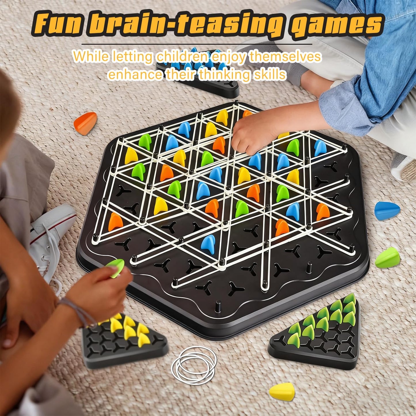 Chain Triangle Chess Game, Rubber Band Chess Board Tabletop Game, Family Puzzle Tabletop Game for Kids and Adults for 2 to 4 Players