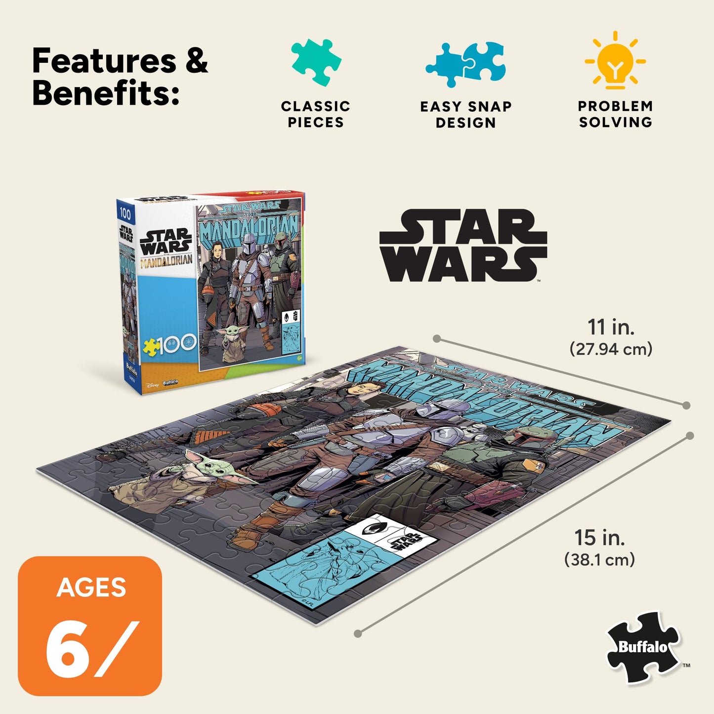 Buffalo Games - Star Wars - Rebel Heroes - 100 Piece Jigsaw Puzzle for Families -Challenging Puzzle Perfect for Game Nights - Finished Size is 15.00 x