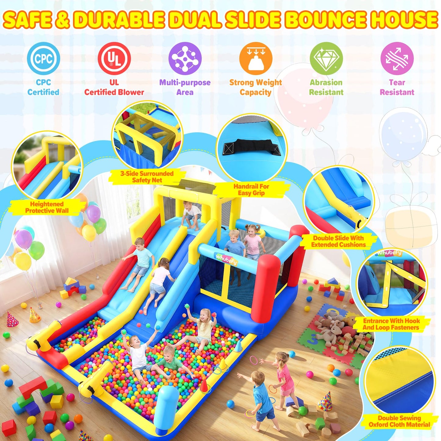 Inflatable Water Slide Bounce House, Upgrade 10-in-1 Water Slide Park with Water Gun/Spalish Pool/Jumping Area, Max Total Load Capacity 400 Lbs,