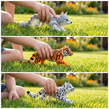 Drifvie 3PCS 6.7-7.7in 3D Printed Animal Set,Articulated Snow Leopard,Tiger & Grey Wolf Action Figures,Realistic Movable Joint Fidget Toys,Wildlife