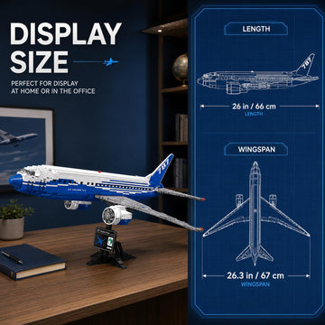 LQPFBSM Boeing 787 Airliner Building Block Set 1353 Pcs Large Passenger Plane Model Kit with Display Stand Commercial Aircraft Building Bricks