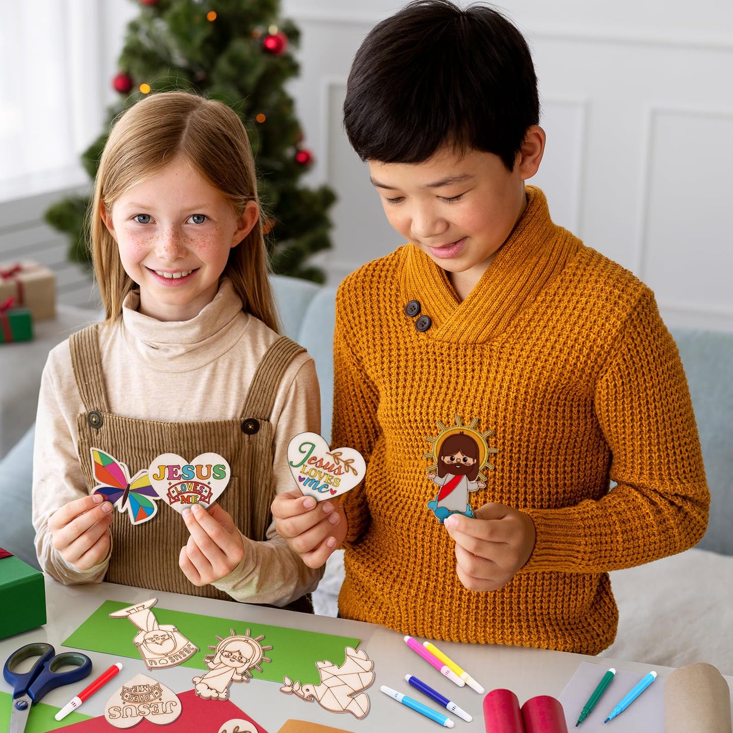 XEQWZVFR 48 Pack Jesus Wood Religious Craft Kit- with 48 Magnets Vacation Bible School Crafts Sunday School Art Party Decoration DIY Wood Jesus Figure
