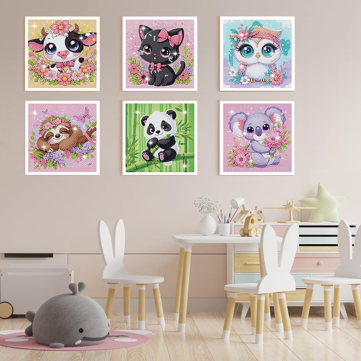 NANZHOO Diamond Art Kits for Kids, 6 Pack 5D Cartoon Diamond Painting Kits for Adults Beginner, Cute Animals DIY Big Gem Art Arts and Crafts for Kid