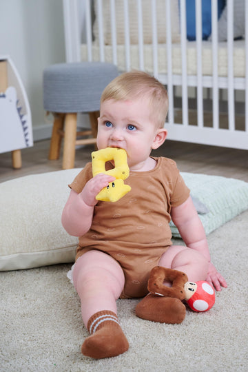 Simba Toys My Mario Baby Plush Rattle 6-Inch Mushroom Grab Toy for Infants