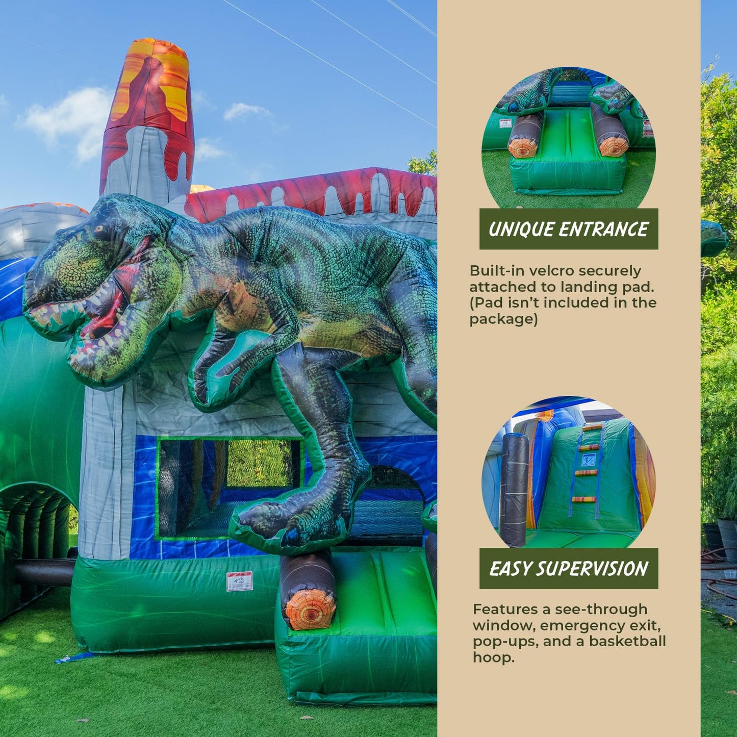 XJUMP 34ft Dinosaur Rental Grade 15oz PVC Inflatable Bouncer Slide with Pool