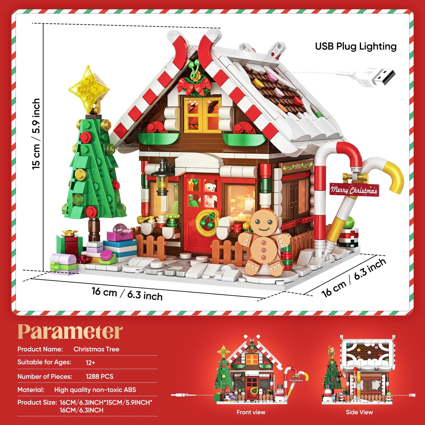 GIVFOZAY Christmas Gingerbread House Building, Christmas Village House Building Set, Contain Christmas Tree and Train, Xmas Brick Toy Gifts for Adults