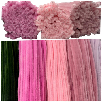 SYMHHA 450 Pcs Pipe Cleaners Craft Kit for Flower Making,5 Colors,Complete DIY Flower Craft Set with Chenille Stems,Craft