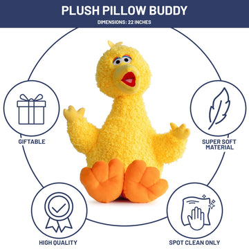 Jay Franco Sesame Street Plush Pillow Buddy - Soft Plushie Stuffed Pillow, 22 Inches, Yellow - Big Bird