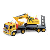 Maxx Action 17’’ Vehicle Transport with Excavator - Bright Lights and Construction Sounds | Friction Powered Trailer | 3 Piece Toy Playset for Kids |