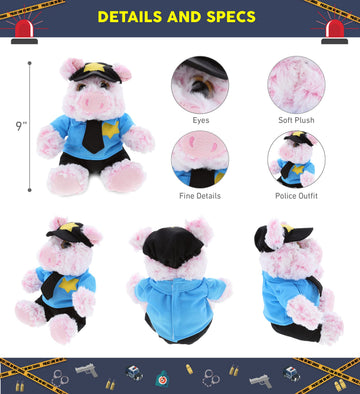 DolliBu Pig Police Officer Plush Toy - Super Soft Sitting Pig Cop Stuffed Animal Dress Up with Cute Cop Uniform & Cap Outfit Gift for Law Enforcement