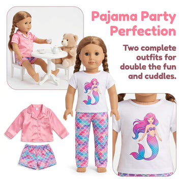 6pcs Doll Clothes Gift for 18 inch Doll Clothes and Accessories, Including 2 Complete Sets of Pajamas