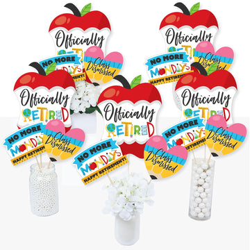 Big Dot of Happiness Teacher Retirement Party Centerpiece Decorations - 15-Piece Table Topper Set with Apple, Heart, No More Mondays Designs