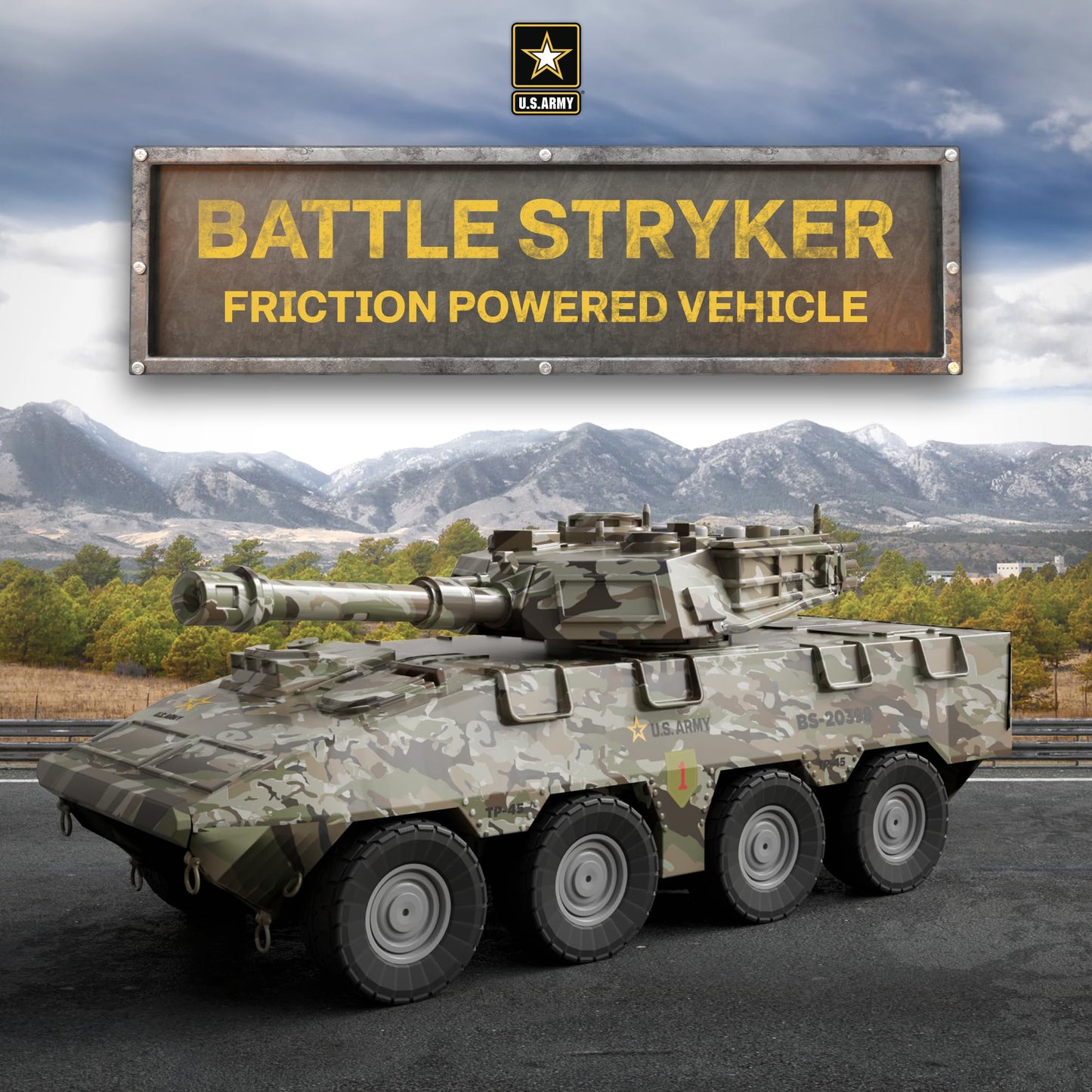 Lollipop U.S. Army Tank Vehicle Toy for Toddlers and Kids 3+ Friction Powered - Toy Battle Stryker Friction Powered Vehicle Realistic Lights